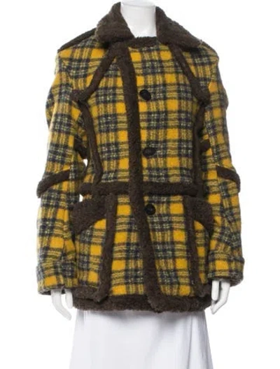 Pre-owned R13 Wool Plaid Print Coat In Brown/yellow