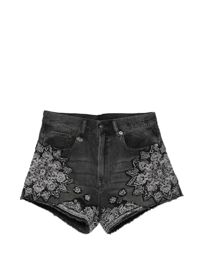 R13 X-bf Appliquéd Denim Shorts In Gray