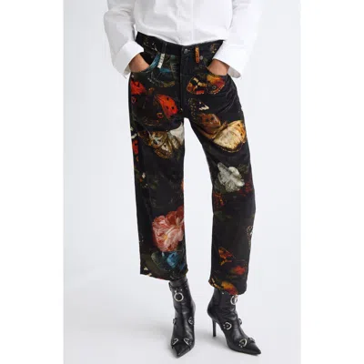 R13 X-boyfriend Floral Cotton & Linen Pants In Black