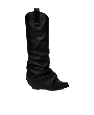 R13 Xx Knee Hgh Westrn Draped Boot In Black