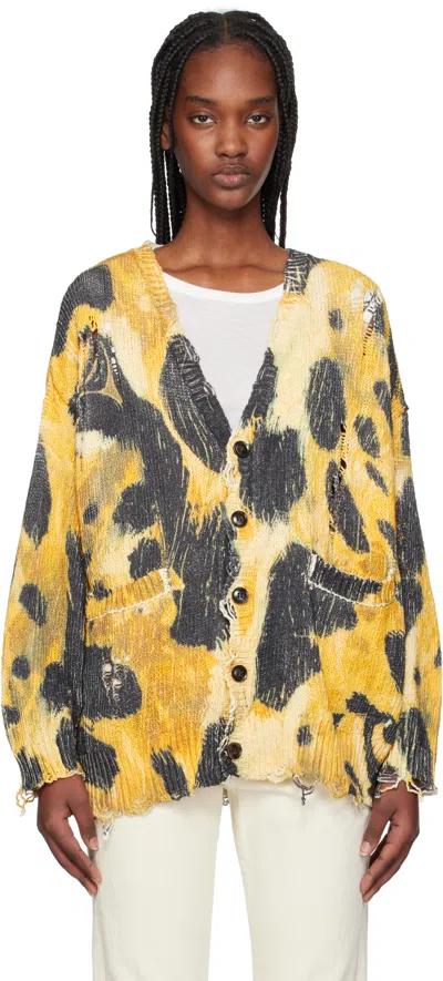 R13 Yellow Printed Oversized Cardigan In Leopard