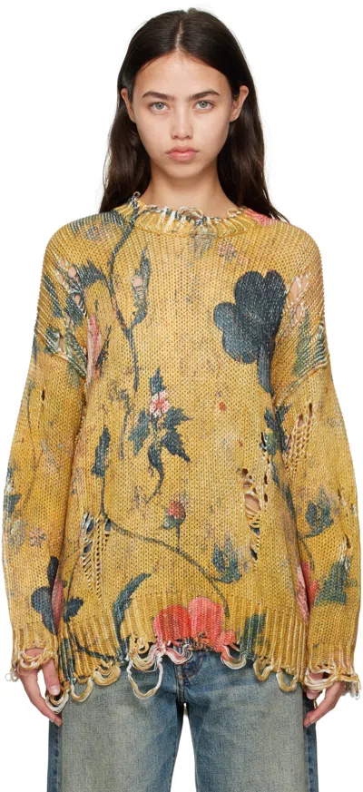 R13 Yellow Printed Oversized Sweater In Brown