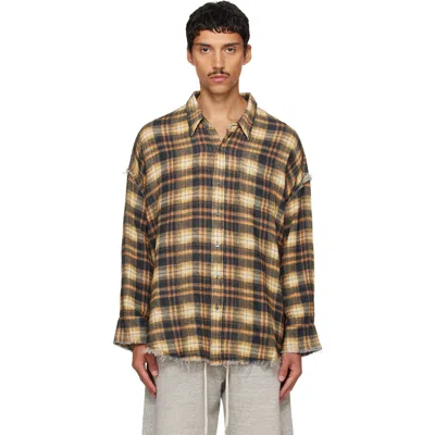 R13 Yellow Shredded Seam Drop Neck Shirt In Brown Plaid