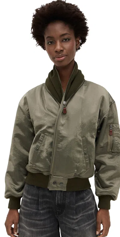 R13 Zip Collar Flight Jacket Olive In Green