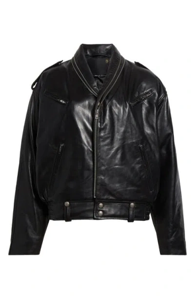 R13 Zip Collar Leather Moto Jacket In Black