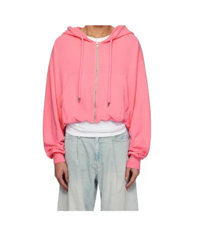R13 Balloon Cropped Gathered Cotton-jersey Hoodie In Pink