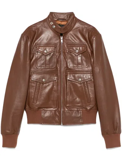 R13 Shrunken Zip-up Leather Jacket In Brown
