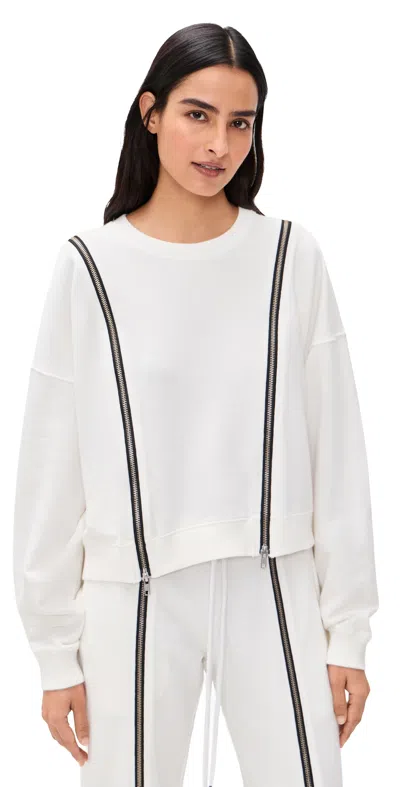 R13 Zippered Crew Neck Pullover White