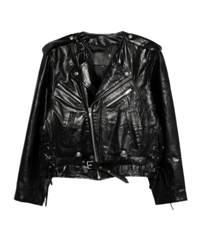 R13 Belted Embellished Leather Biker Jacket In Black