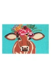 R16 Home Betsy Floral Cow Door Mat In Turquoise Multi