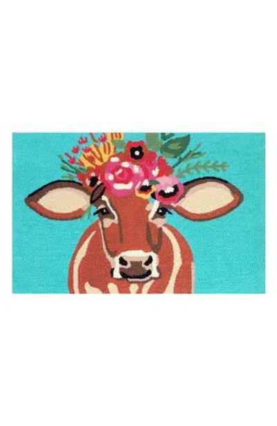 R16 Home Betsy Floral Cow Door Mat In Turquoise Multi