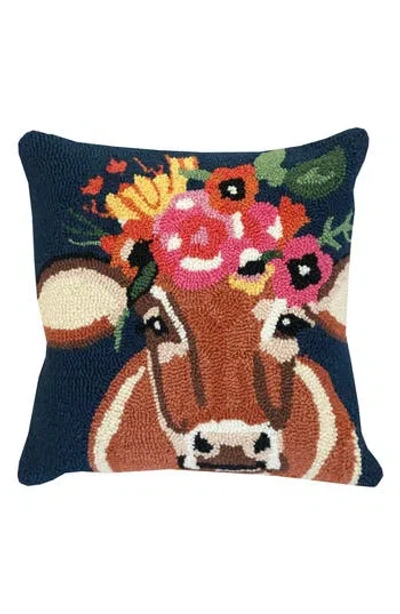 R16 Home Betsy Floral Cow Throw Pillow In Indigo Multi