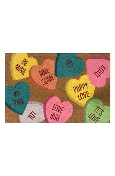 R16 Home Conversation Hearts Indoor/outdoor Doormat In Brandy Multi