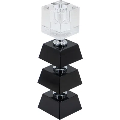 R16 Home Geometric 3-tier Candle Holder In Clear/smoke Blk
