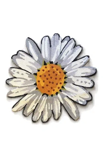 R16 Home Happy Daisy Round Doormat In White Yellow