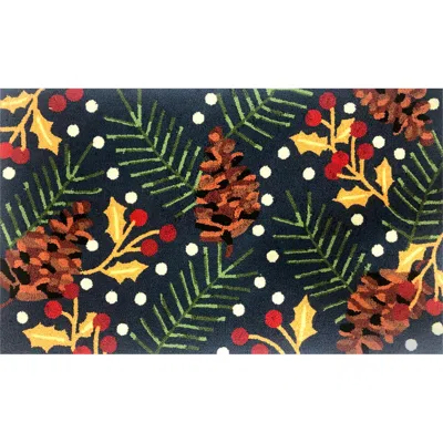 R16 Home Happy Holly Doormat In Indigo Green