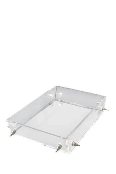 R16 Home Lucite Small Silver Stud Tray In Clear/silver