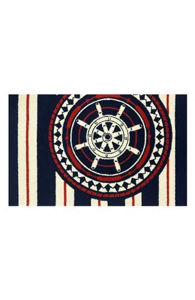 R16 Home Nautical Wheel Doormat In Blue/ White/ Red