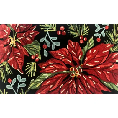 R16 Home Poinsettia Floral Indoor/outdoor Doormat In Black Red Green