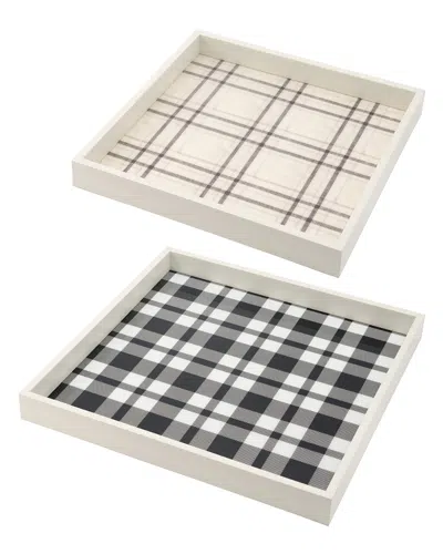 R16 Home Set Of 2 Plaid White Decorative Trays