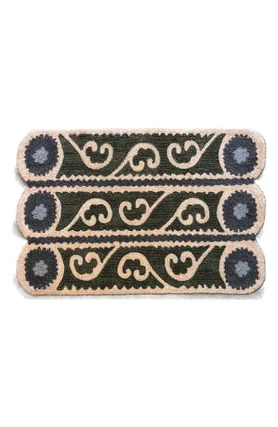 R16 Home Suzani Stripe Scallop Doormat In Green/ Tan/ Blue