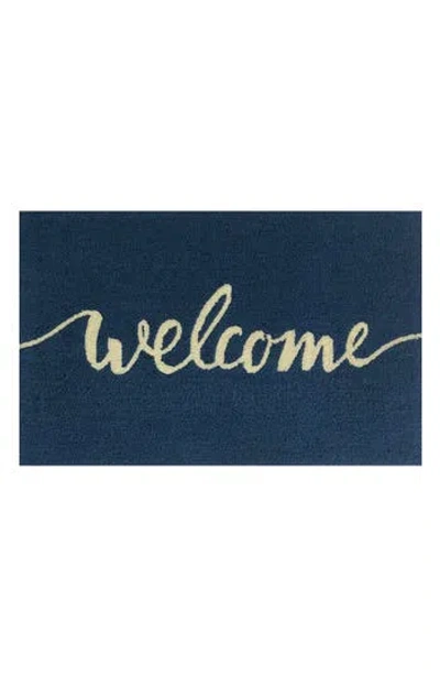 R16 Home Welcome Script Indoor/outdoor Doormat In Blue/ White