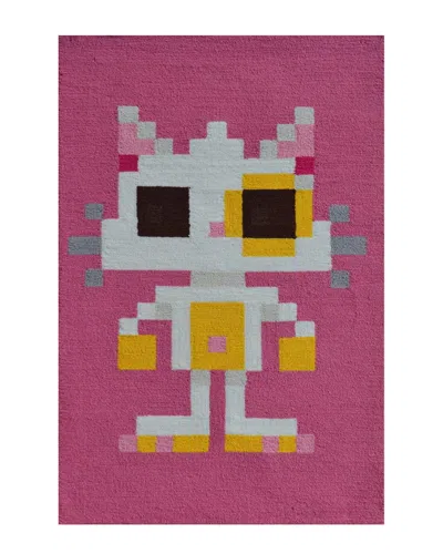 R16 Pixel Cat Hand-made Rug In Pink