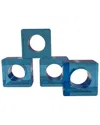 R16 _(set Of 4)blue Sq Napkin Ring In Blue