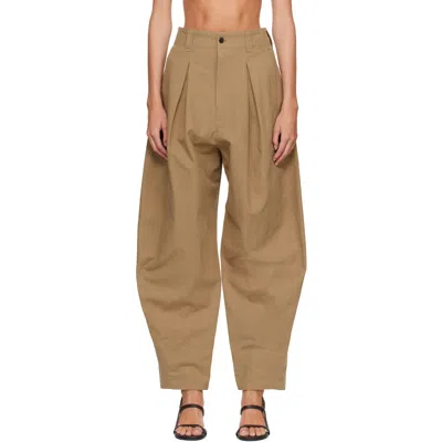 R2w Beige Milo Pintuck Cotton Trousers In Brown