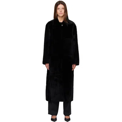 R2w Black Naca Relaxed Fit Shearling Coat