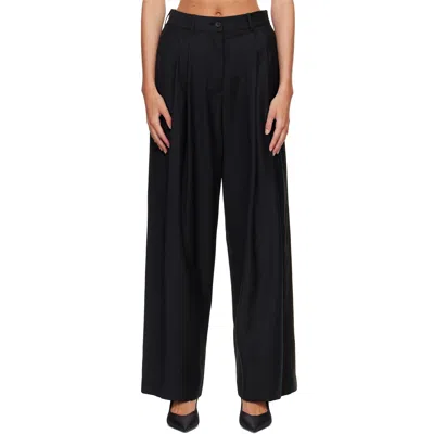 R2w Black Orielle Wool Wide Tapered Trousers