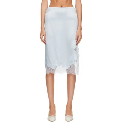 R2w Blue Milena Silk Lace Midi Skirt