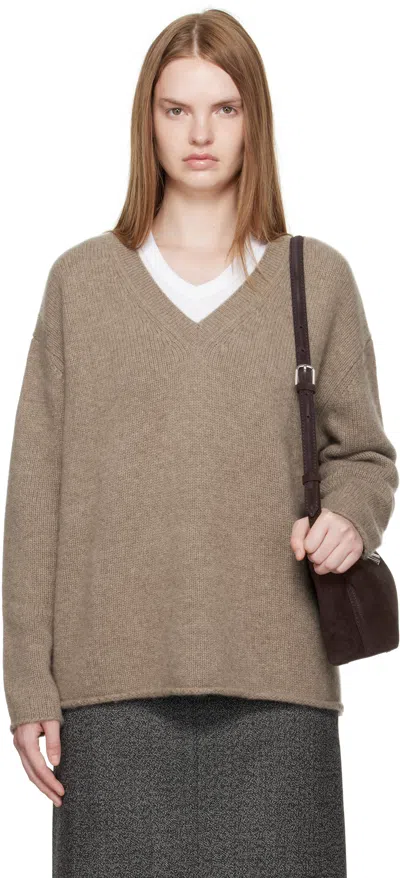 R2w Brown Cecily Cashmere Loose V-neck Sweater
