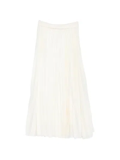 R2w Elasticated Waistband Pleated Skirt In White