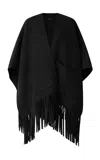 R2w Fringed Wool Cape Coat In Black