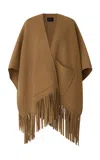 R2w Fringed Wool Cape Coat In Brown