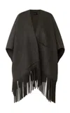 R2w Fringed Wool Cape Coat In Grey