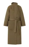 R2w High Neck Wool Trench Coat In Green