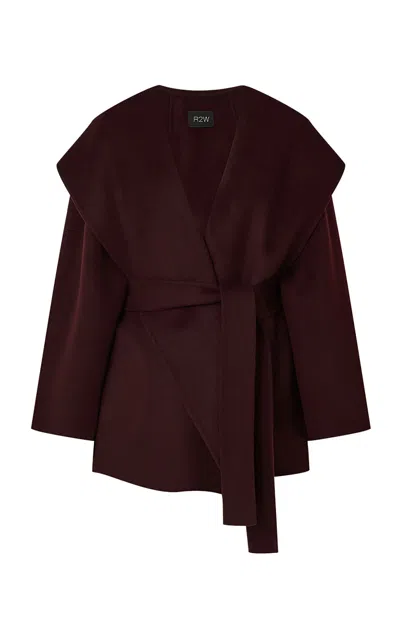 R2w Hooded Wool Half Coat In Burgundy