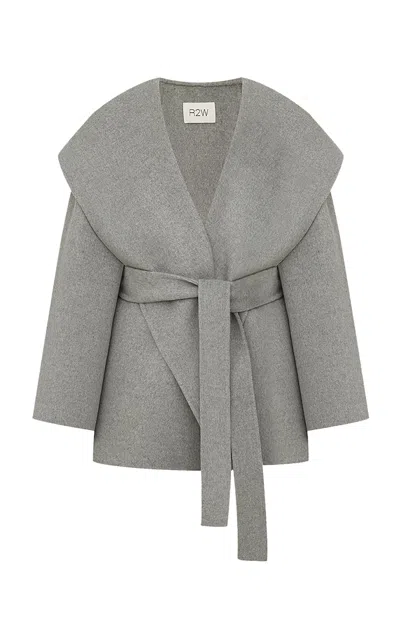 R2w Hooded Wool Half Coat In Grey