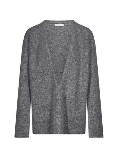 R2w Otis Plunging V-neck Knitted Sweater In Gray