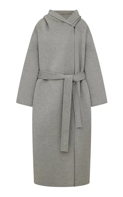 R2w Oversized Hooded Wool Coat In Grey