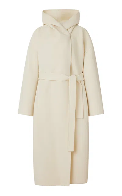 R2w Oversized Hooded Wool Coat In Ivory