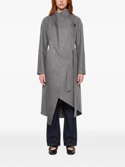 R2w Porin Belted Asymmetric Coat In Gray