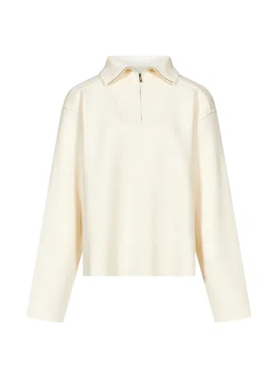 R2w Quarter-zip Dropped-shoulder Sweater In White