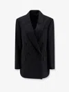 R2w Viora Double-breasted Wool Blend Blazer In Black