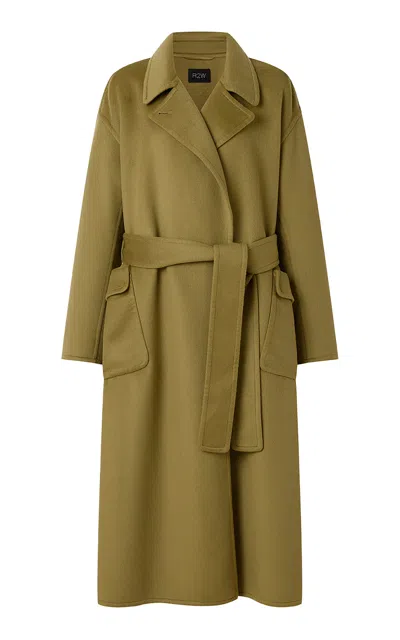 R2w Wide Collar Wool Coat In Olive