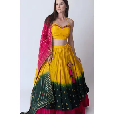 Raas Adele Hand Tie Dye Layered Lehenga Choli In Yellow