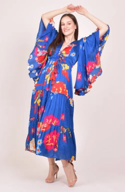 Raas Angel Sleeves Ruffle Maxi Sundress In Blue