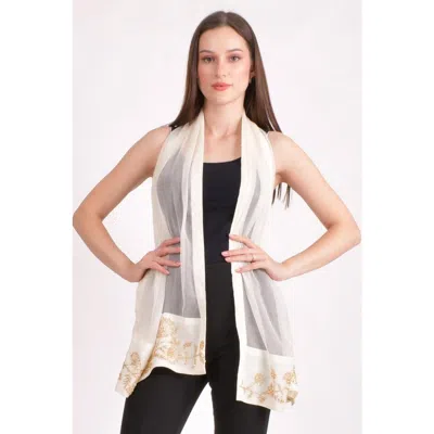 Raas Chiffon Floral Hand-embroidered Scarf In White